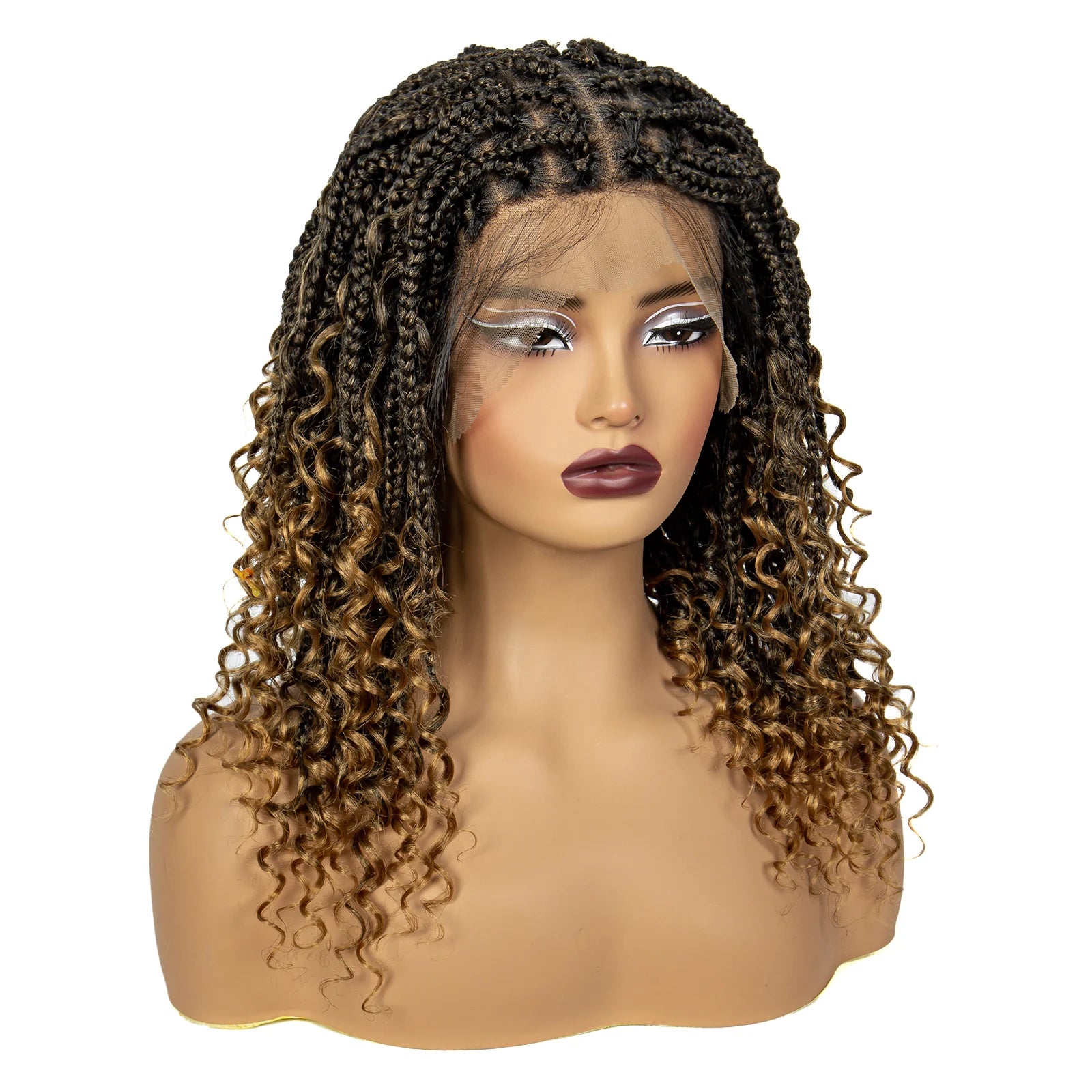 Knotless Box Braided Wigs with Curly Ends Synthetic Full Lace Braided Lace Wigs Short Boho Braided Bob Wigs for Black Women