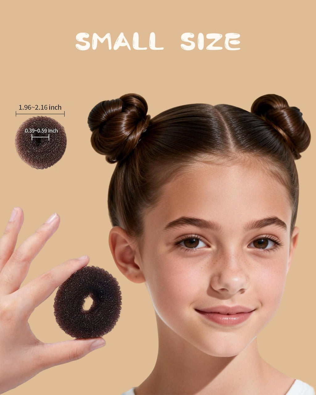 Hair Bun Maker for Kids, Girls & Women - Controls Frizz, Smooths Flyaways, Creates Buns & Updos - 4 Black Donut Sock Buns in Sizes, 1 Hair Wax Stick, 5 Elastic Bands, 10 Hairs Pins, 2 Style Brushes