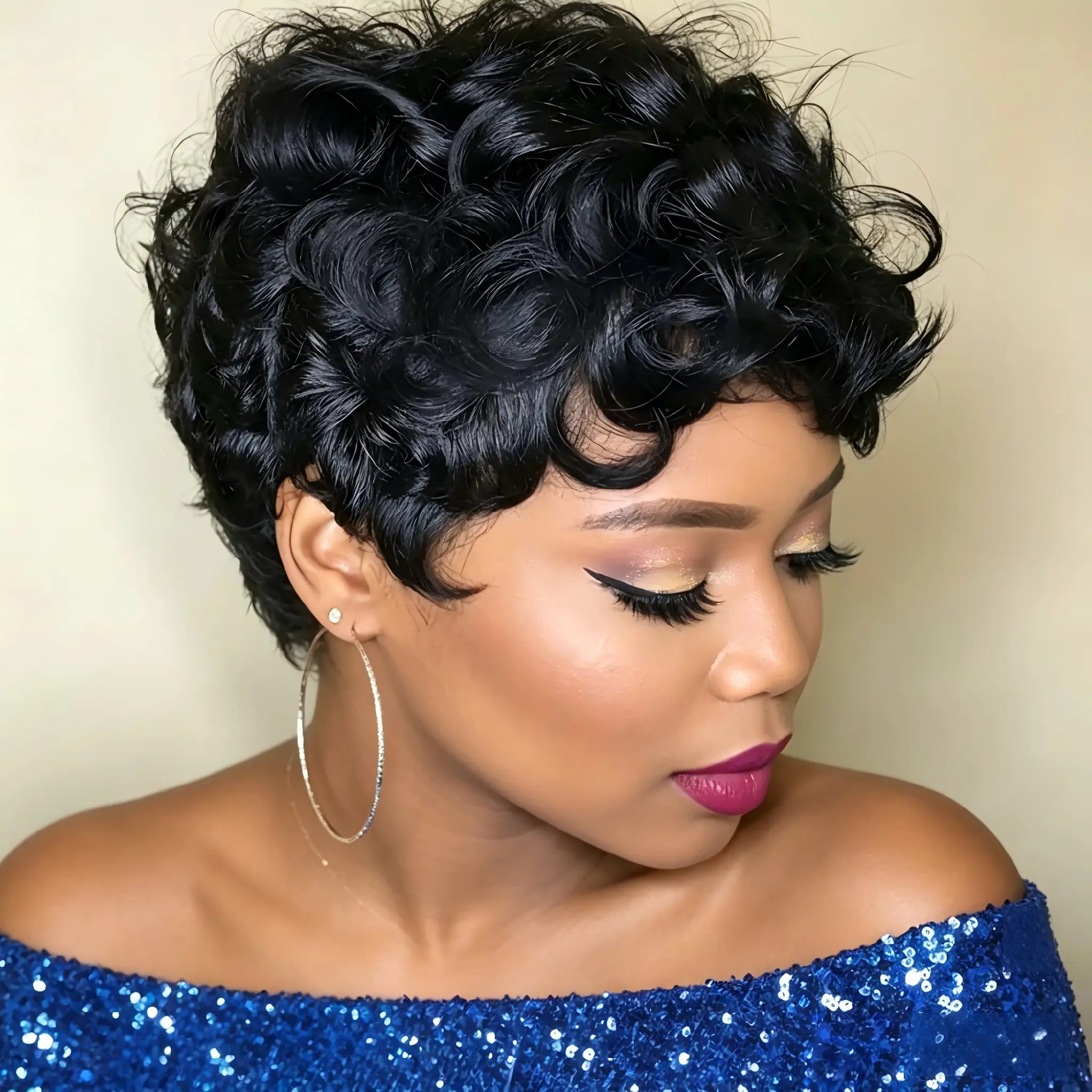 Anaya's Beauty Synthetic Wavy Pixie Wig – Heat-Resistant Black Hair with Full Curls for Everyday Wear, Special Occasions, and Cosplay – Versatile Hairpiece for Fashion Enthusiasts and Mothers