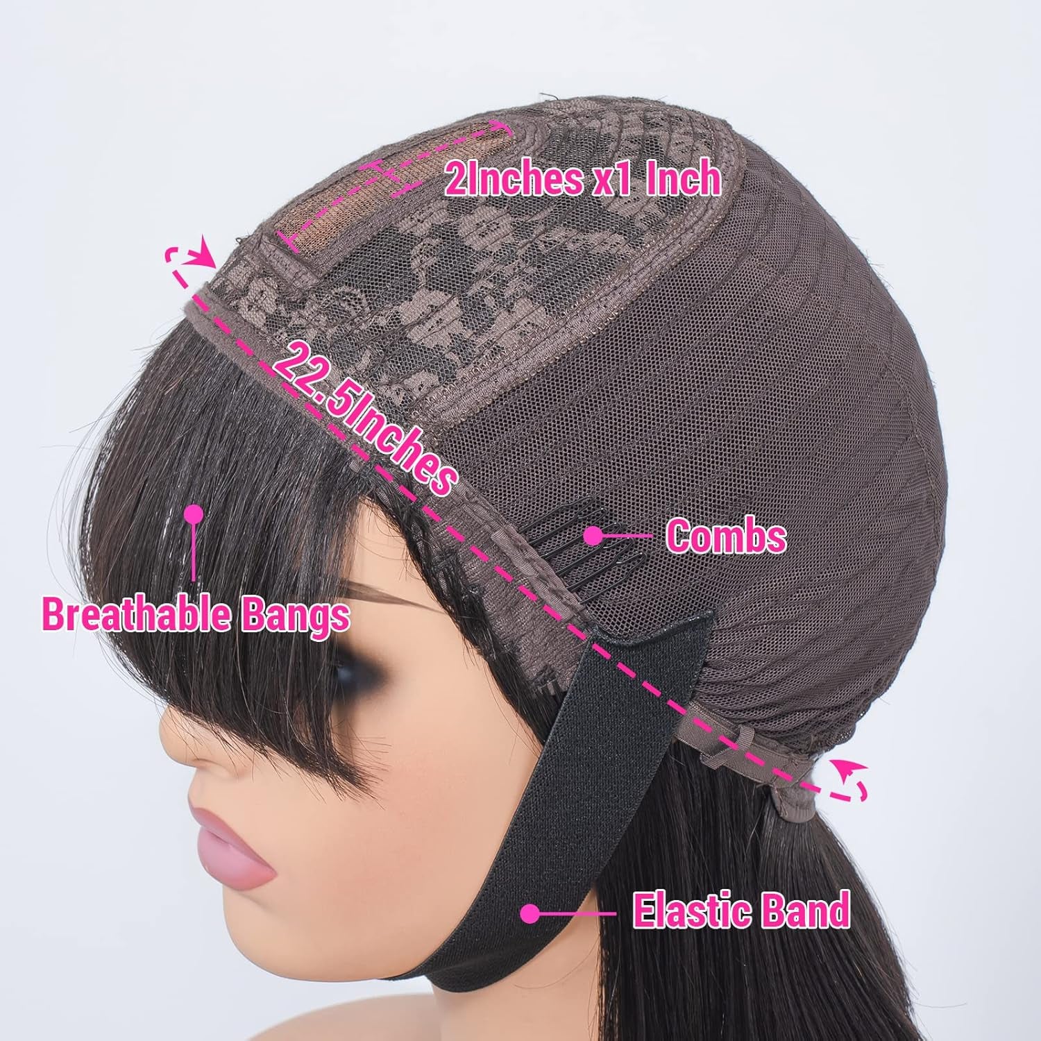 10 Inch Short Black Straight Bang Wig with Minimalist 2X1 Lace Scalp for Women Low Tension Design for Daily Wear Glueless Protective Wig for Natural Hair & Edges