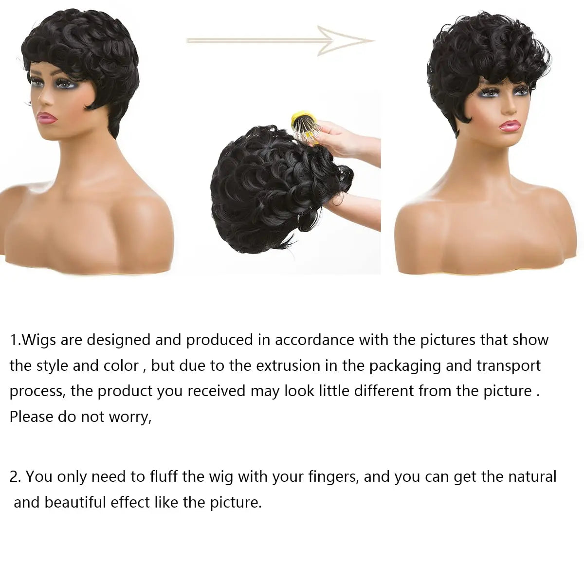 Short Pixie Cut Wigs for Black Women Curly Hair Wigs Replacement Synthetic Short Black Layered Pixie Wigs with Bangs for Bla