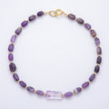 16K Gold Filled 12.5mm Amethyst Rectangle Gemstone Chain 19 Inch Necklace w. Dual Push Gate | WA-00570