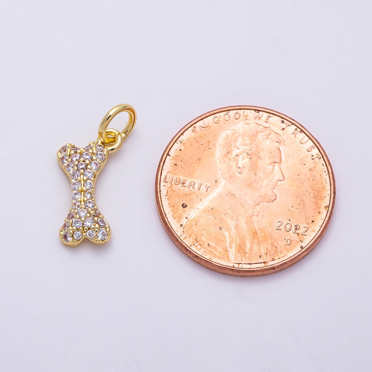 16K Gold Filled 13mm Micro Paved CZ Pet Animal Dog Bone Charm | Charms-01485