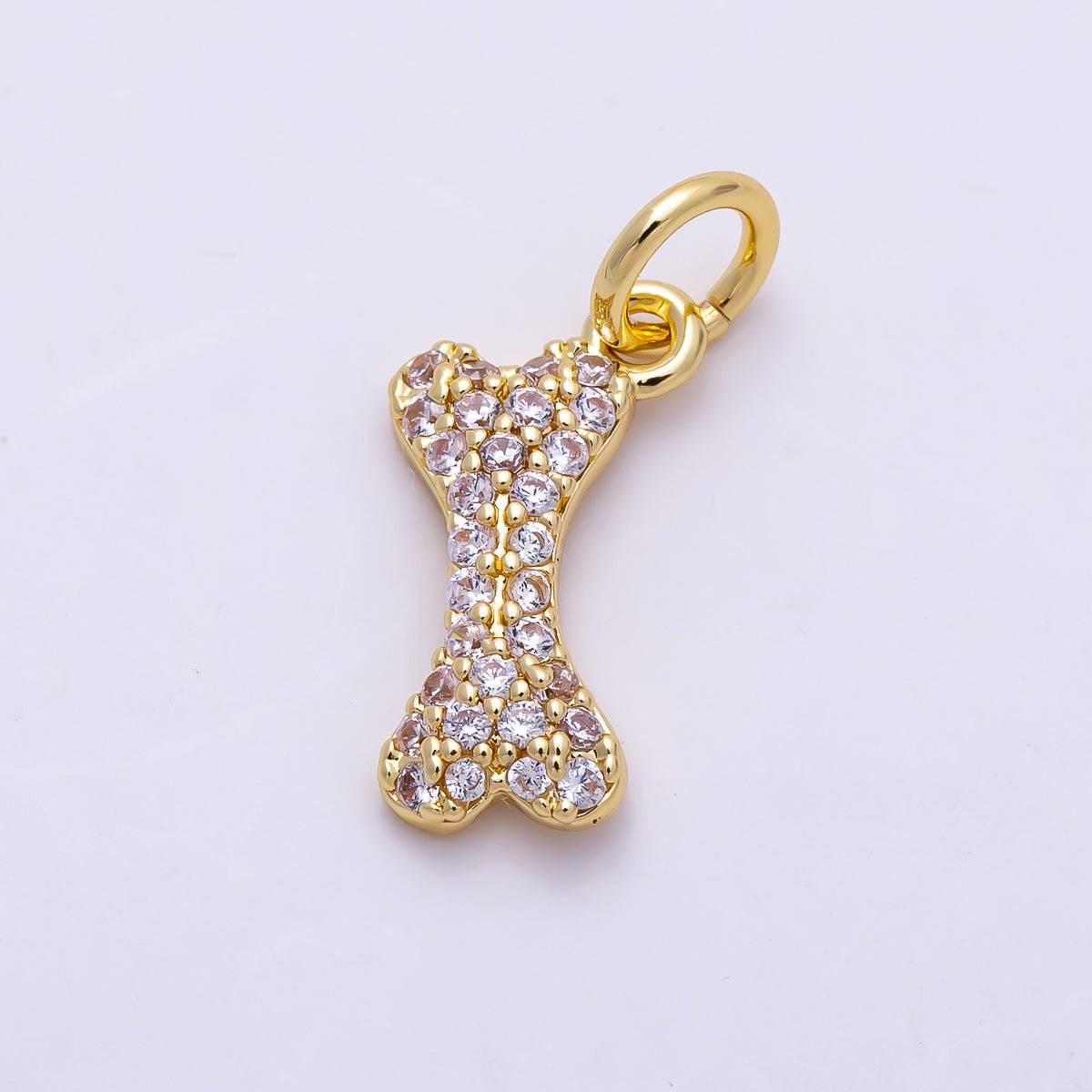 16K Gold Filled 13mm Micro Paved CZ Pet Animal Dog Bone Charm | Charms-01485
