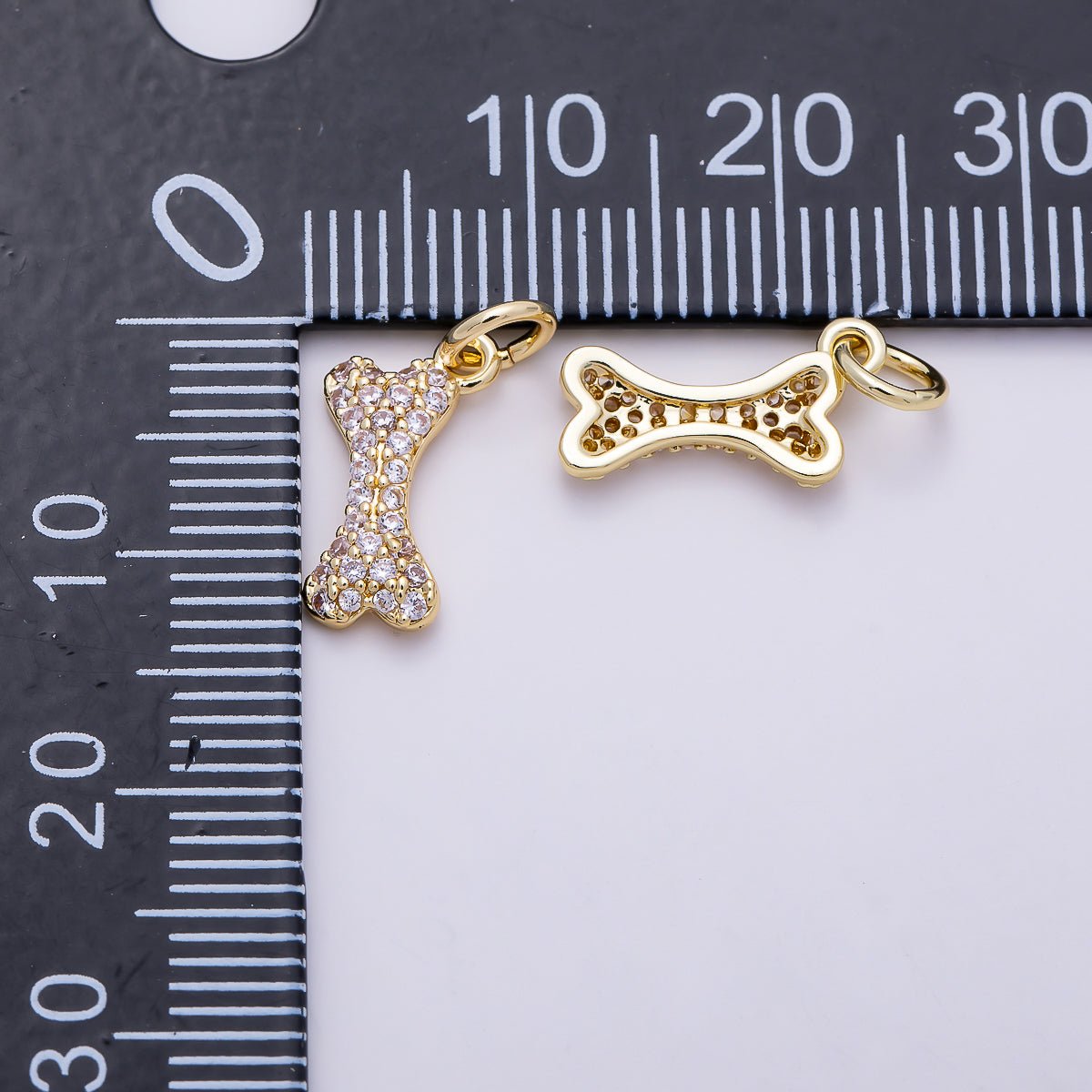 16K Gold Filled 13mm Micro Paved CZ Pet Animal Dog Bone Charm | Charms-01485