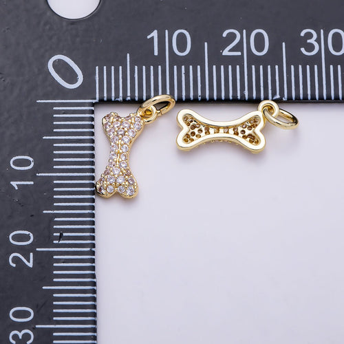 16K Gold Filled 13mm Micro Paved CZ Pet Animal Dog Bone Charm | Charms-01485