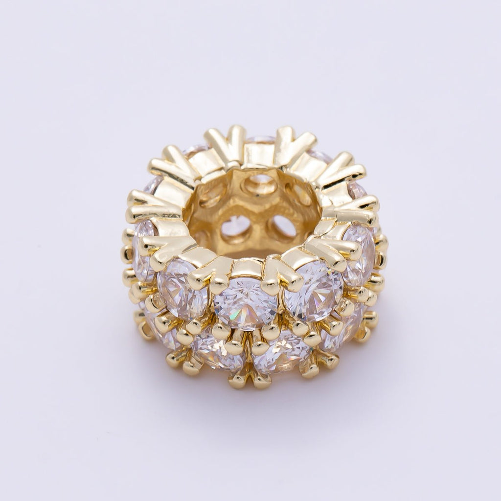 16K Gold Filled 15mm Clear Micro Paved CZ Double Band Bead | Beads-00538