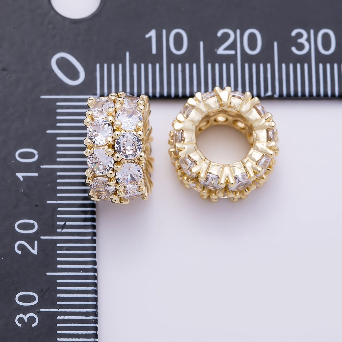 16K Gold Filled 15mm Clear Micro Paved CZ Double Band Bead | Beads-00538