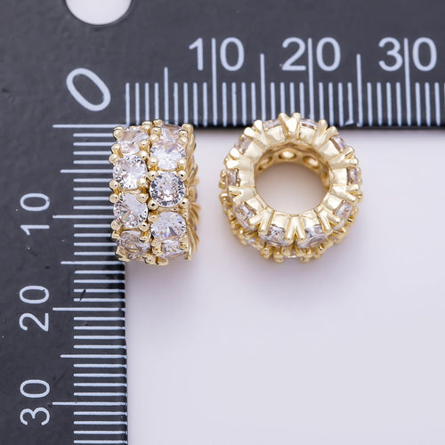 16K Gold Filled 15mm Clear Micro Paved CZ Double Band Bead | Beads-00538