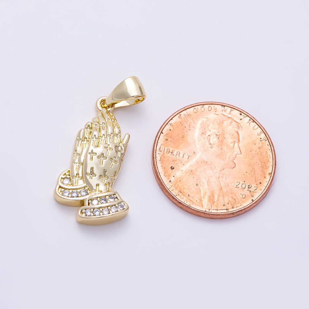 16K Gold Filled 20mm Micro Paved CZ Religious Praying Hands | Charms-01478