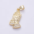 16K Gold Filled 20mm Micro Paved CZ Religious Praying Hands | Charms-01478