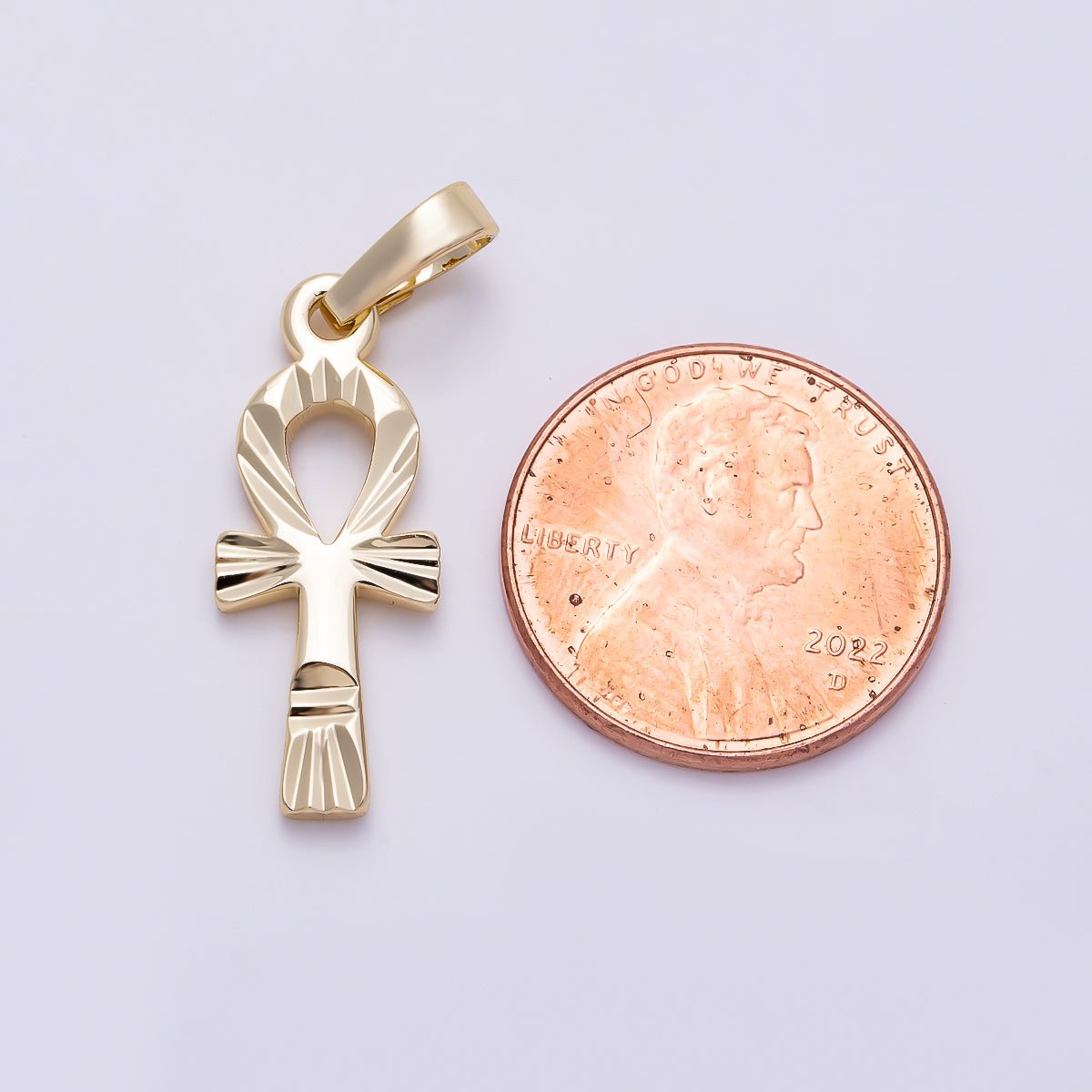 16K Gold Filled 25mm Edged Minimalist Religious Ankh Cross Charm | Charms-01479