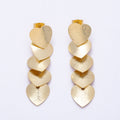 16K Gold Filled 50mm Multiple Line-Textured Heart Drop Stud Earrings | Earrings-00725