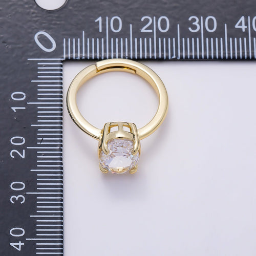 16K Gold Filled Clear CZ Oval Prong Solitaire Ring | Rings-00303