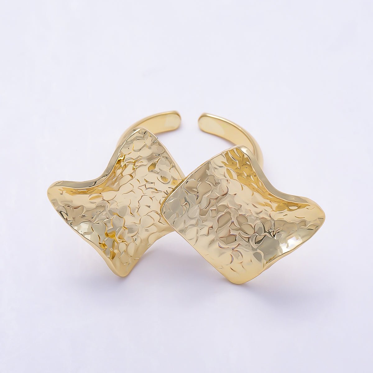 16K Gold Filled Double Geometric Hammered Wave Rhombus Foil Ring | Rings-00307