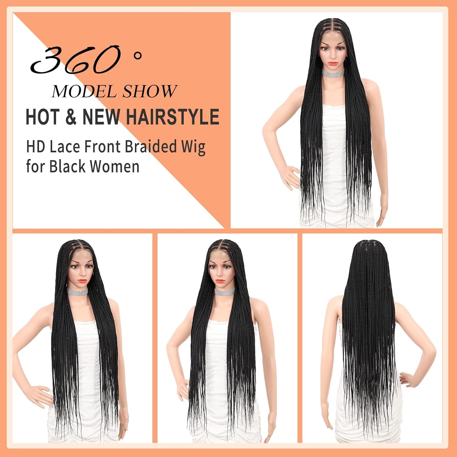 Brinbea Knotless Braided Wigs for Women Box Braid Wig Braided Lace Front Wigs 13X8 HD Lace Front Braided Wigs with Baby Hair Premium Synthetic Braid Wig Natural Long Black 36''