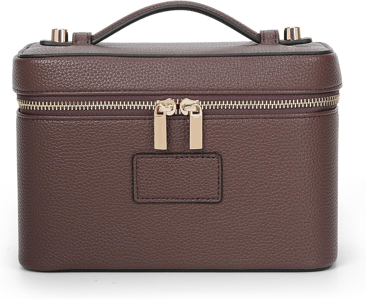 Luxury Leather Makeup Bag for Women – Portable Travel Cosmetic & Toiletry Organizer Vanity Case
