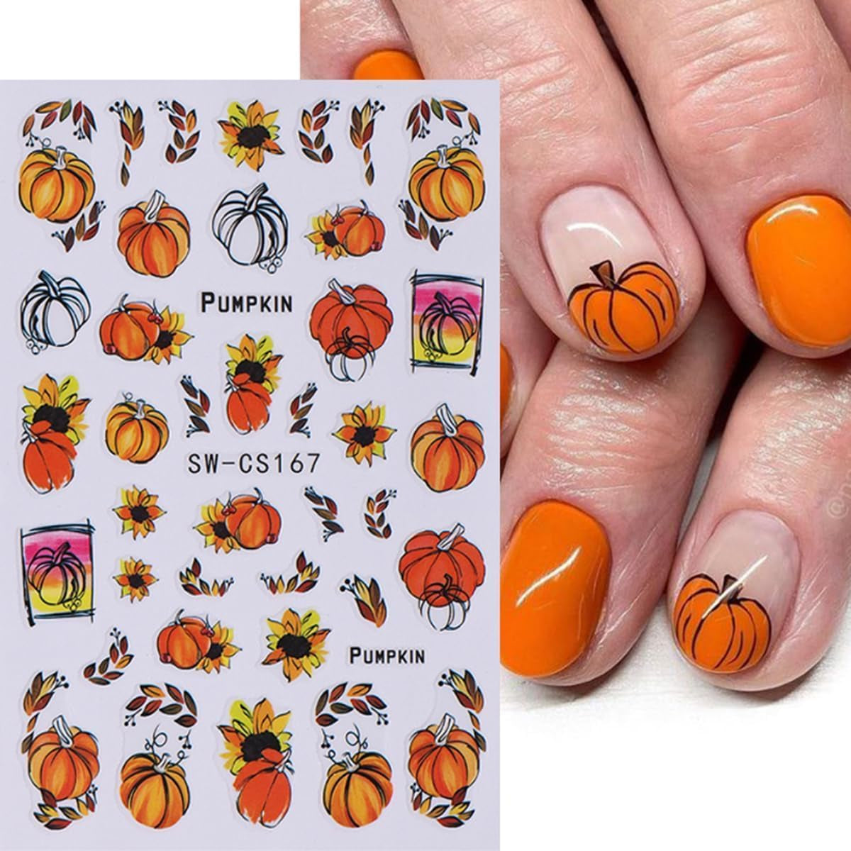 8Sheets Fall Nail Art Stickers Autumn Pumpkins Fallen Leaves 3D Self Adhesive Nail Design Fall Flower Nail Decals Thanksgiving Theme Nail Art Supplies for Women Manicure Decoration