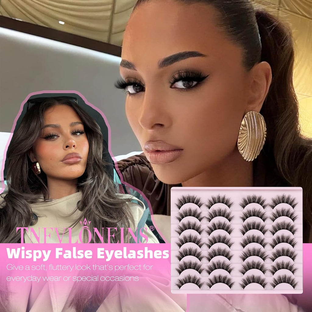 14 Pairs Wispy Mink Lashes False Eye Lashes Natural Look 5D Volume 16Mm Fake Eyelashes Pack by