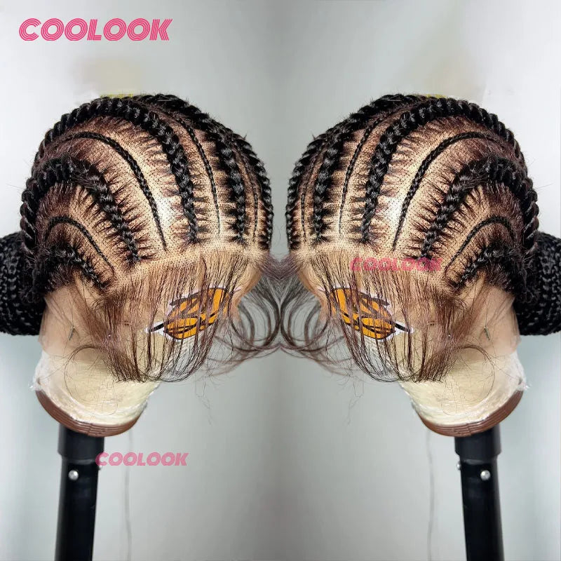 36" Full Lace Front Wig Jumbo Box Braid Wigs with Baby Hair Knotess Lace Front Wig Synthetic Braided Wigs for Women African