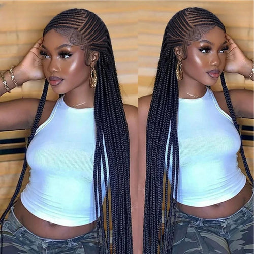 36 Inches Synthetic Lace Frontal Braided Wigs for Black Women 13X6 Lace Frontal with Baby Hair Afro American Wigs