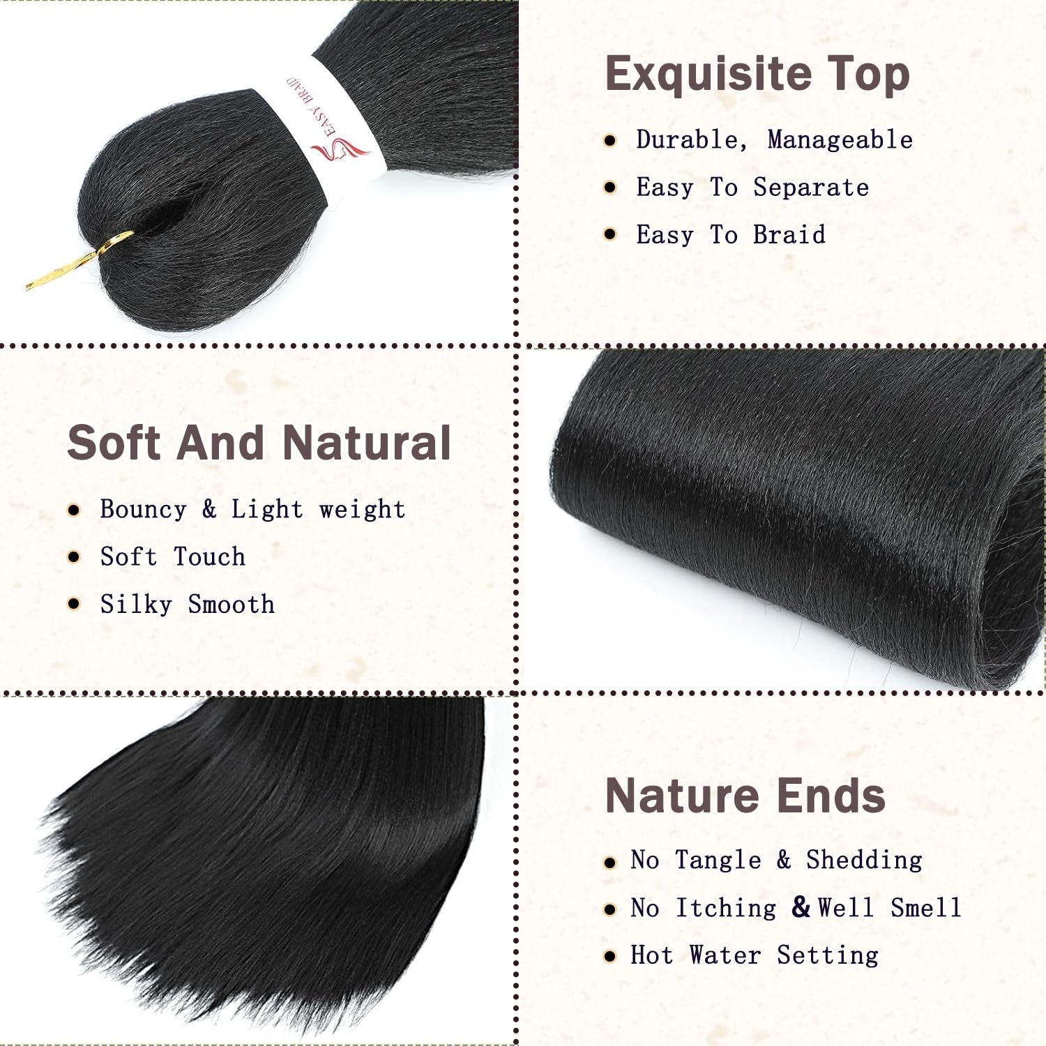 Braiding Hair Pre Stretched 24 Inch 8 Packs Synthetic Hair Extensions #1B | Pre Stretched Braiding Hair for Twist or Box Crochet Braids, Hot Water Setting, No Tangle, Soft Yaki Texture, #Natural Black