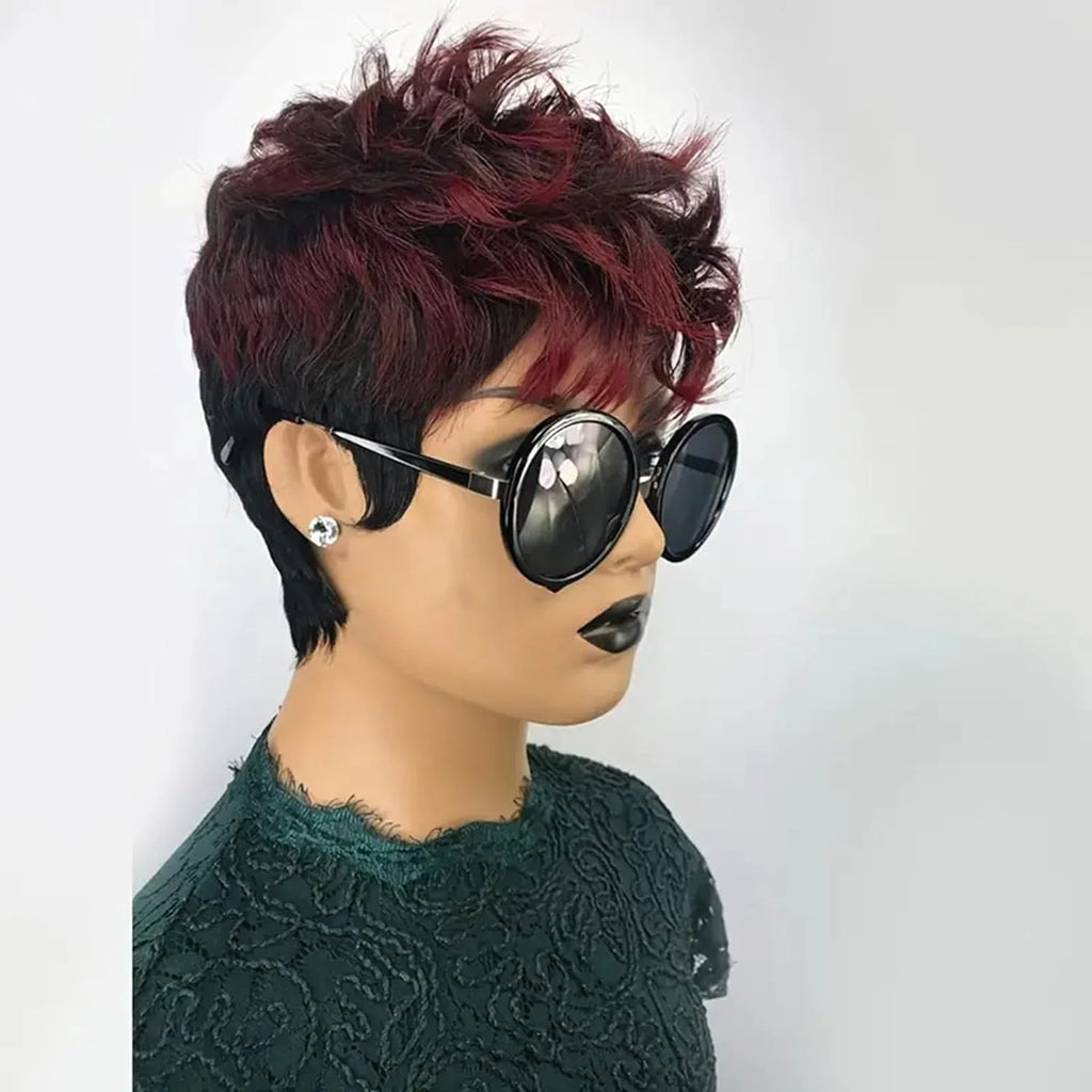 1B/99J Burgundy Pixie Cut Human Hair Wig – Short Layered Brazilian Virgin Hair, Glueless Wear & Go