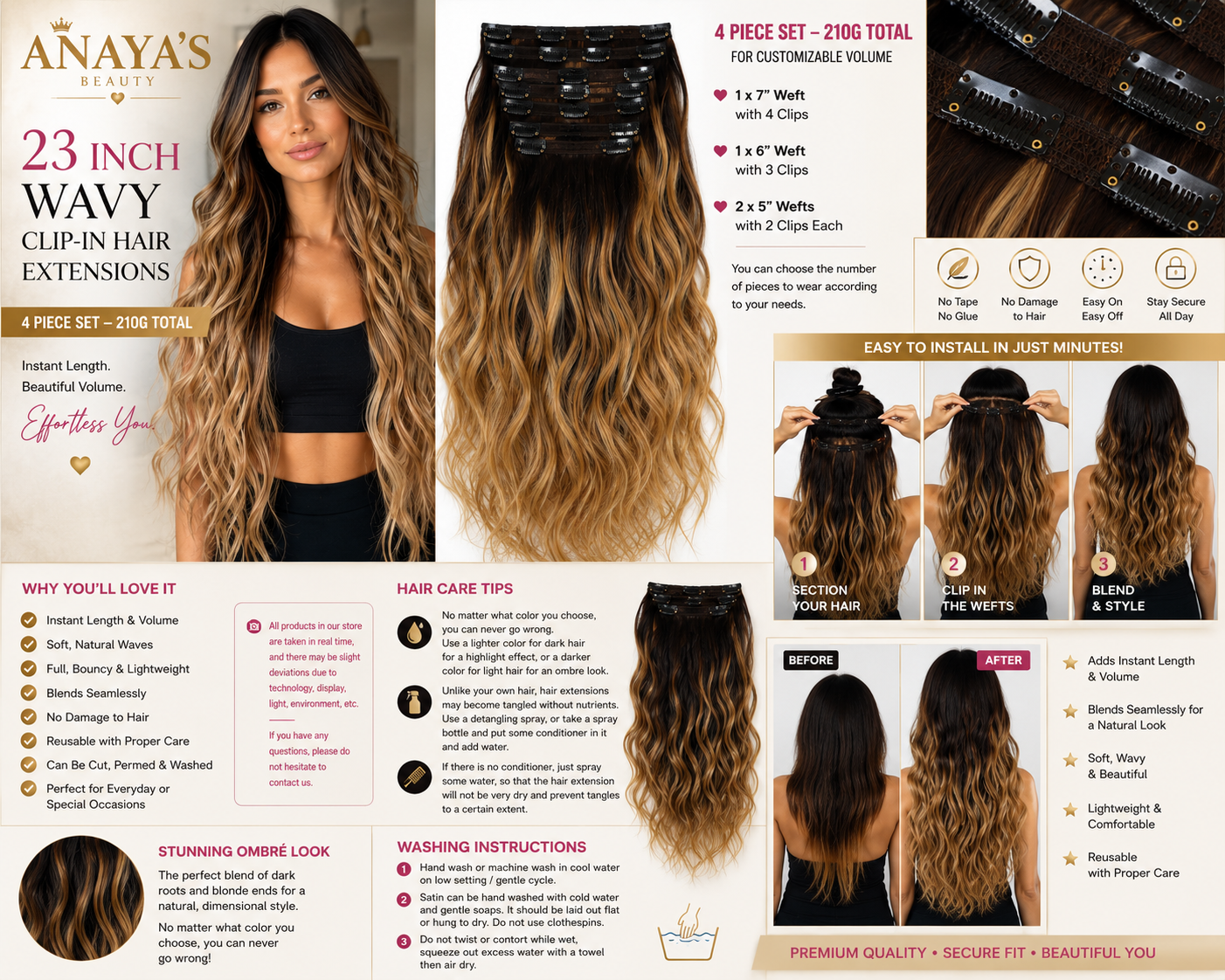 23-Inch Wavy Clip-In Hair Extensions – 4 Piece Set