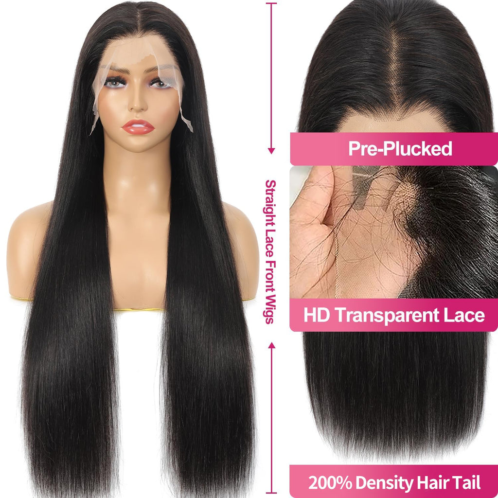 30 Inch 13X6 Lace Front Wigs Human Hair 200 Density Straight HD Lace Front Wigs Pre Plucked Straight Glueless Human Hair 13X6 HD Frontal Human Hair Wig for Women