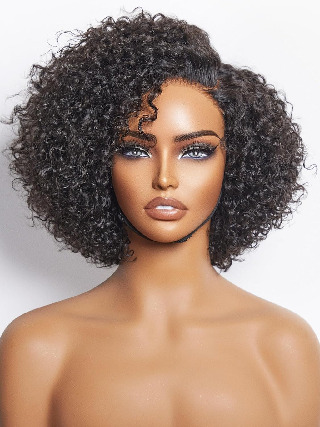 8" Curly Glueless without Spray Wigs Human Hair Pre Cut/Plucked, Undetectable HD Lace Wig Ready to Go Lace Bob Wig Short Curly 180 Density