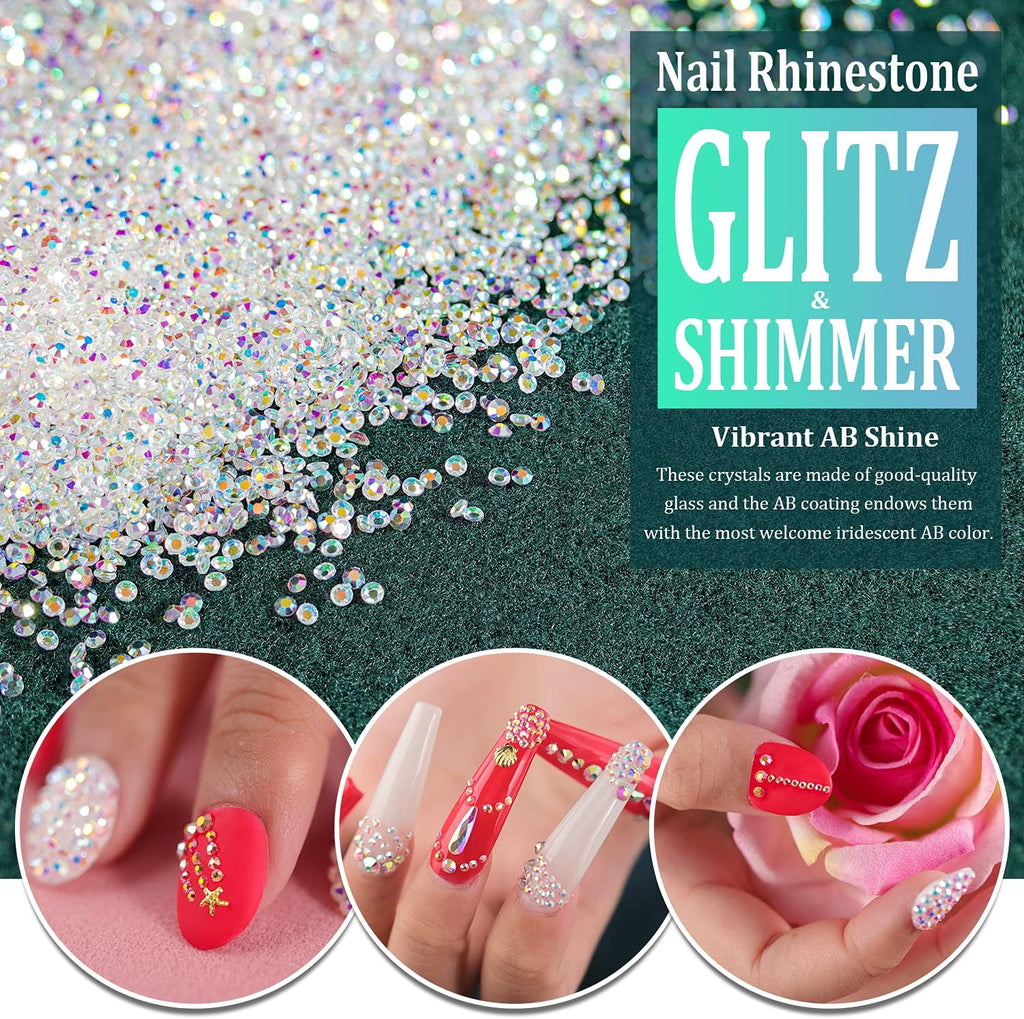 Tiny Nail Rhinestones 5000Pcs 1.2Mm Mini Pixie AB Glass Crystals for Nail Art Manicure Iridescent Long Lasting Shine Small Rhinestone Micro Dust Glitter Caviar Bead Sugar Gem