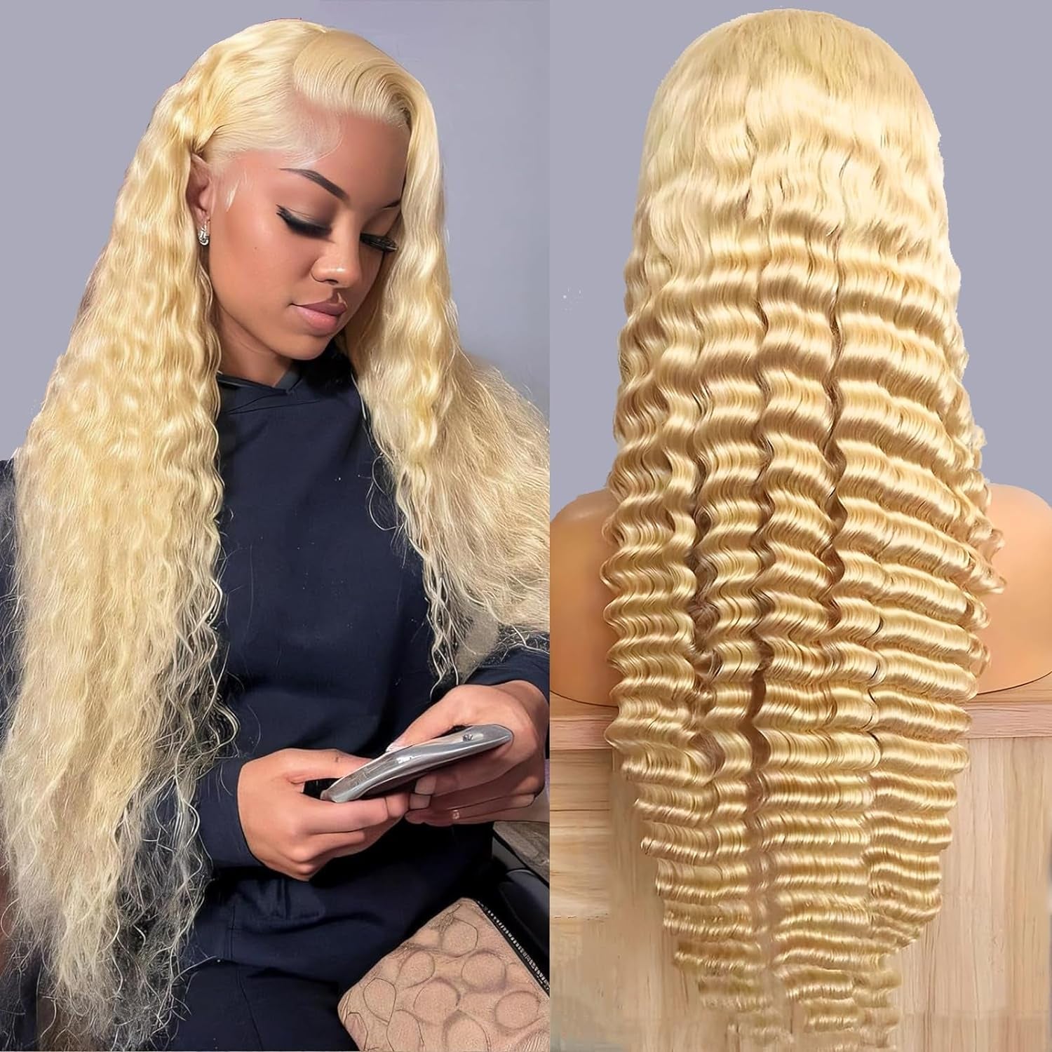 613 13X6 Lace Front Wig Human Hair 30 Inch Blonde Deep Wave Wig 180% Density 613 HD Lace Frontal Wig for Women Blonde Glueless Wigs Human Hair Pre Plucked with Baby Hair