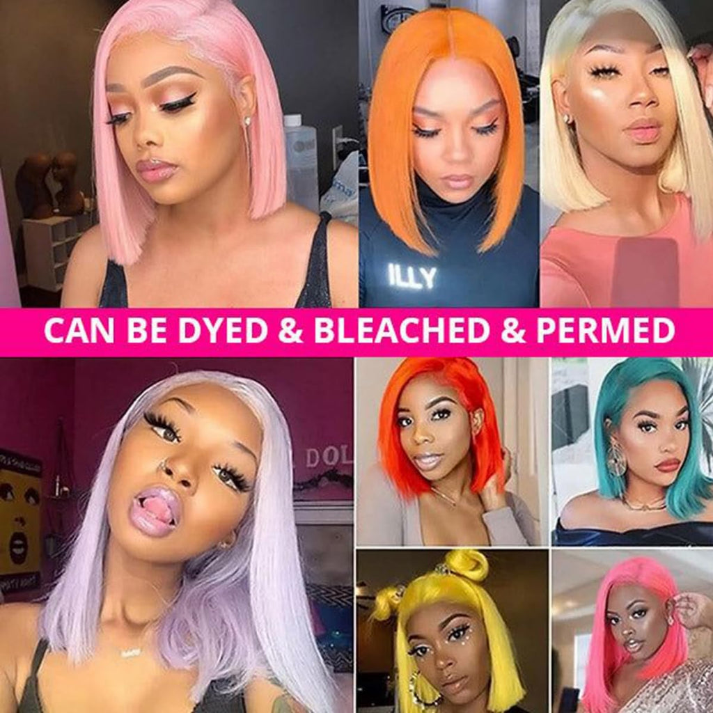 Blonde Bob Wig Human Hair Straight 613 Bob Wig Human Hair 12 Inch 180 Density 613 Blonde Suitable for All Hair Types 13X4 HD Transparent Lace Wigs for Women Glueless Wigs with Baby Hair