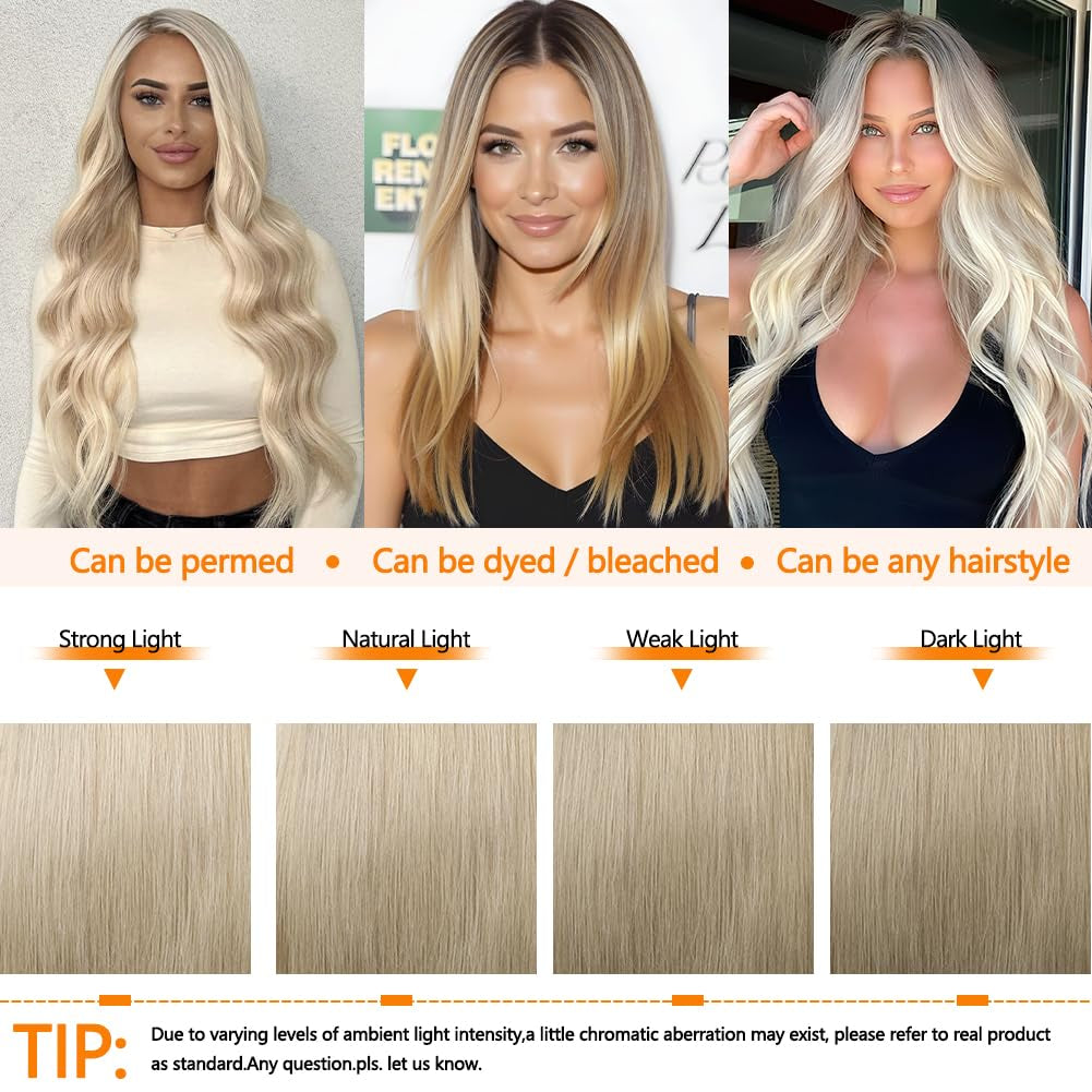 220% Ash Blonde Wig Human Hair Pre Plucked Pre Cut Glueless 13X4 UHD Lace Front Wigs for Women Ombre Highlight Balayage Blonde Real Human Hair with Dark Roots Soft Long Body Wave 22Inch