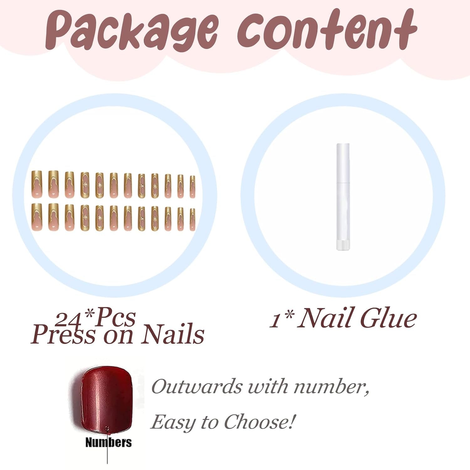 Nails Press on Long Square Fake Nails Gold Glue on 3D Texture Chrome Acrylic False Nails Y2K Star Stick on 24Pcs Manicure Handmade Artificial