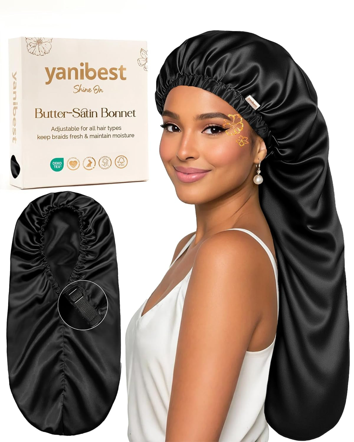 Long Bonnet Braid Bonnet for Sleeping Adjustable Satin Silk Bonnet for Braids Sleep Bonnet for Women Locs