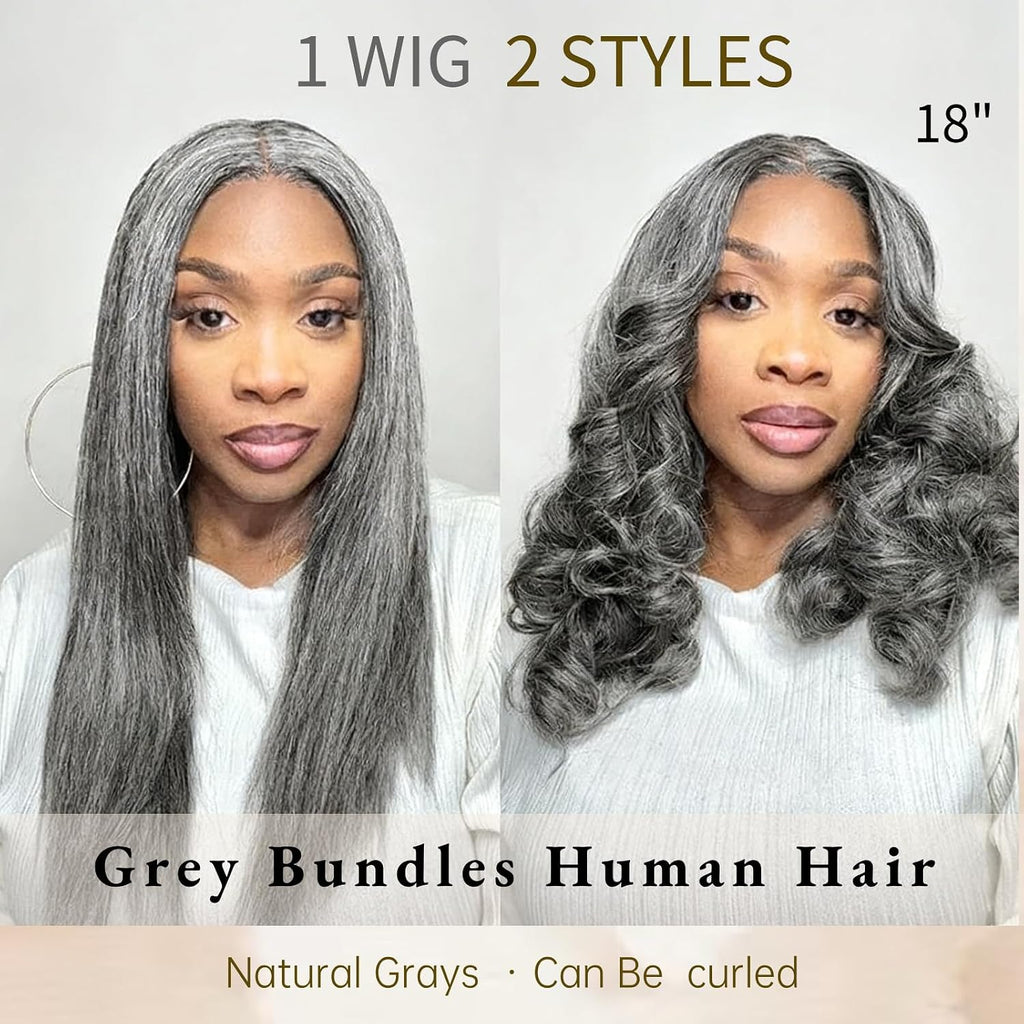Salt & Pepper Straight Human Hair Bundles – 12" 12A Brazilian Unprocessed Hair, 3-Bundle Set, Natural Gray & White