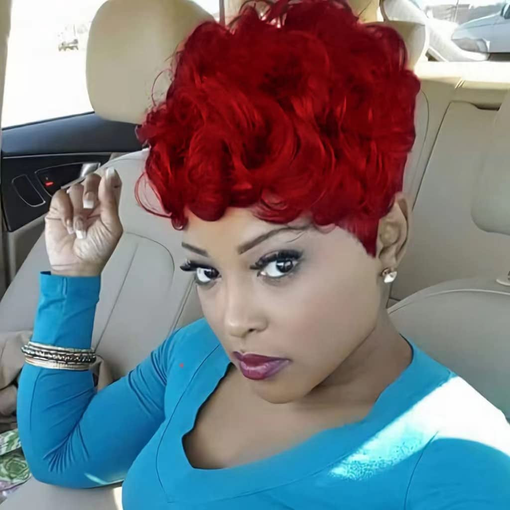 Natural Red Curly Layered Pixie Cut Wig with Bangs | Lightweight and Breathable Daily Wear for an Authentic Appearance