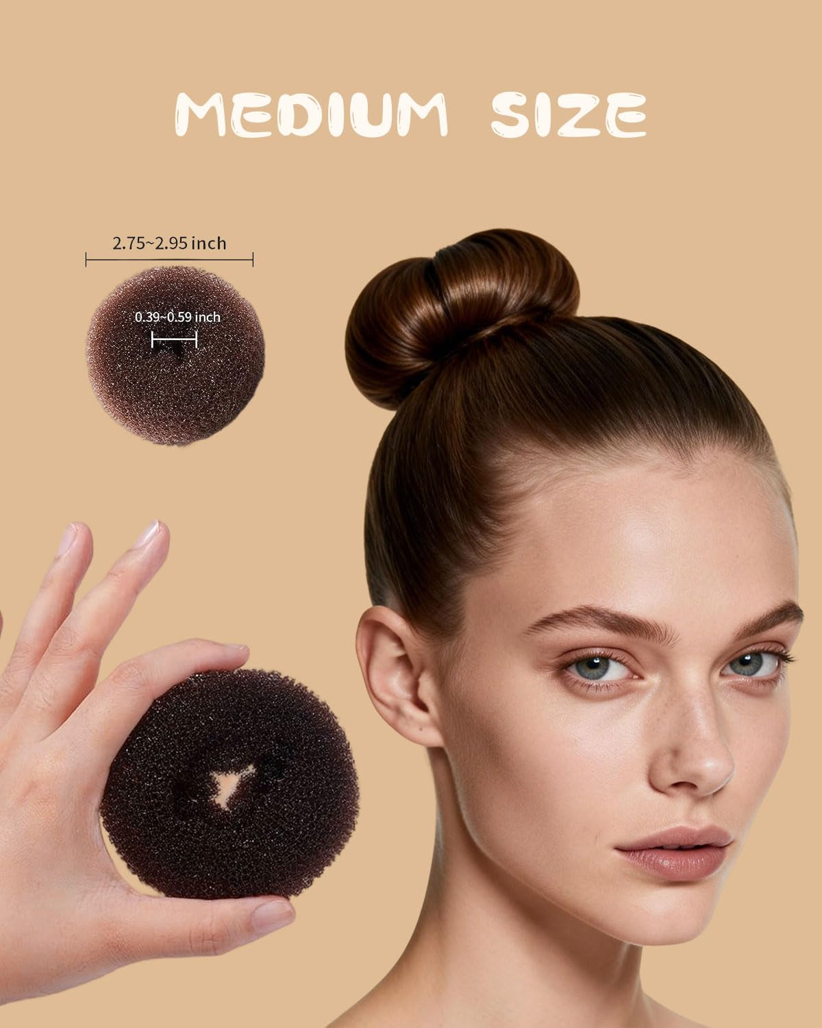 Hair Bun Maker for Kids, Girls & Women - Controls Frizz, Smooths Flyaways, Creates Buns & Updos - 4 Black Donut Sock Buns in Sizes, 1 Hair Wax Stick, 5 Elastic Bands, 10 Hairs Pins, 2 Style Brushes
