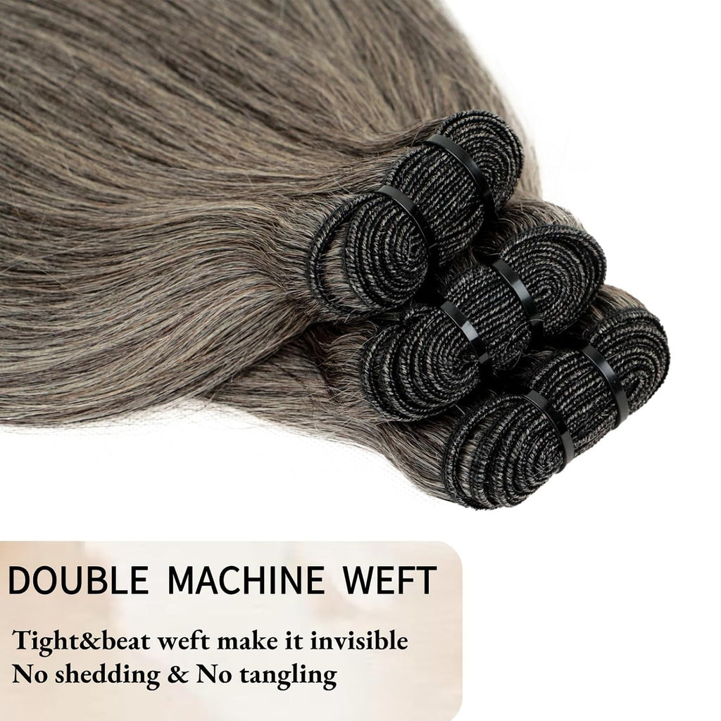 Salt & Pepper Straight Human Hair Bundles – 12" 12A Brazilian Unprocessed Hair, 3-Bundle Set, Natural Gray & White