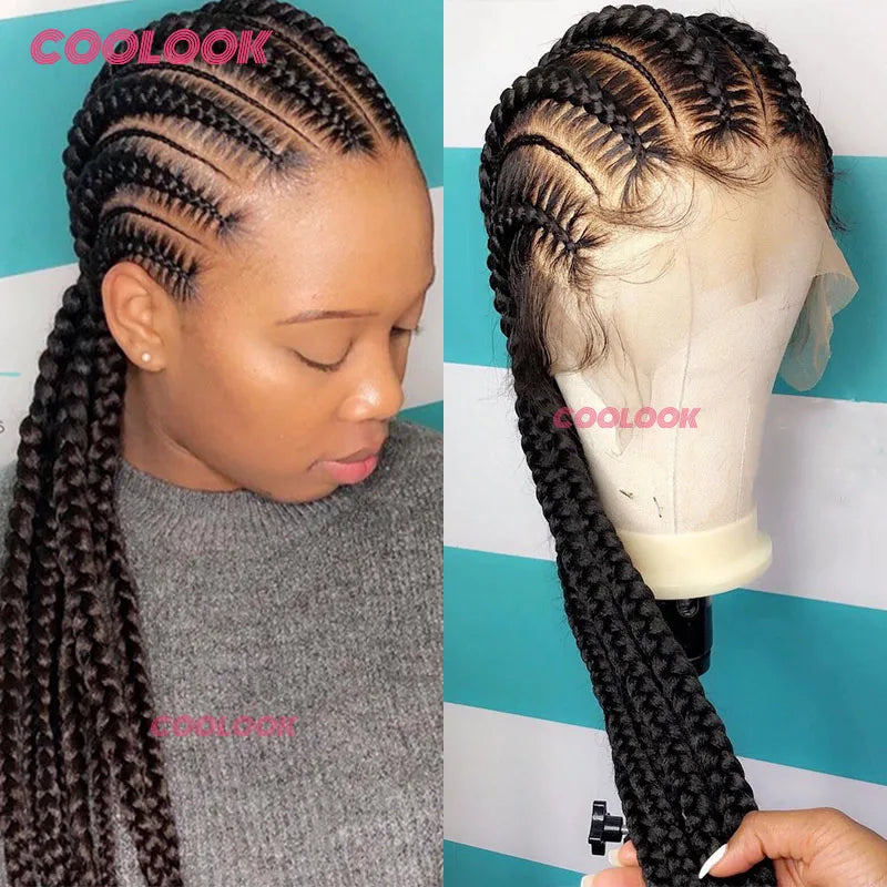 36" Full Lace Front Wig Jumbo Box Braid Wigs with Baby Hair Knotess Lace Front Wig Synthetic Braided Wigs for Women African