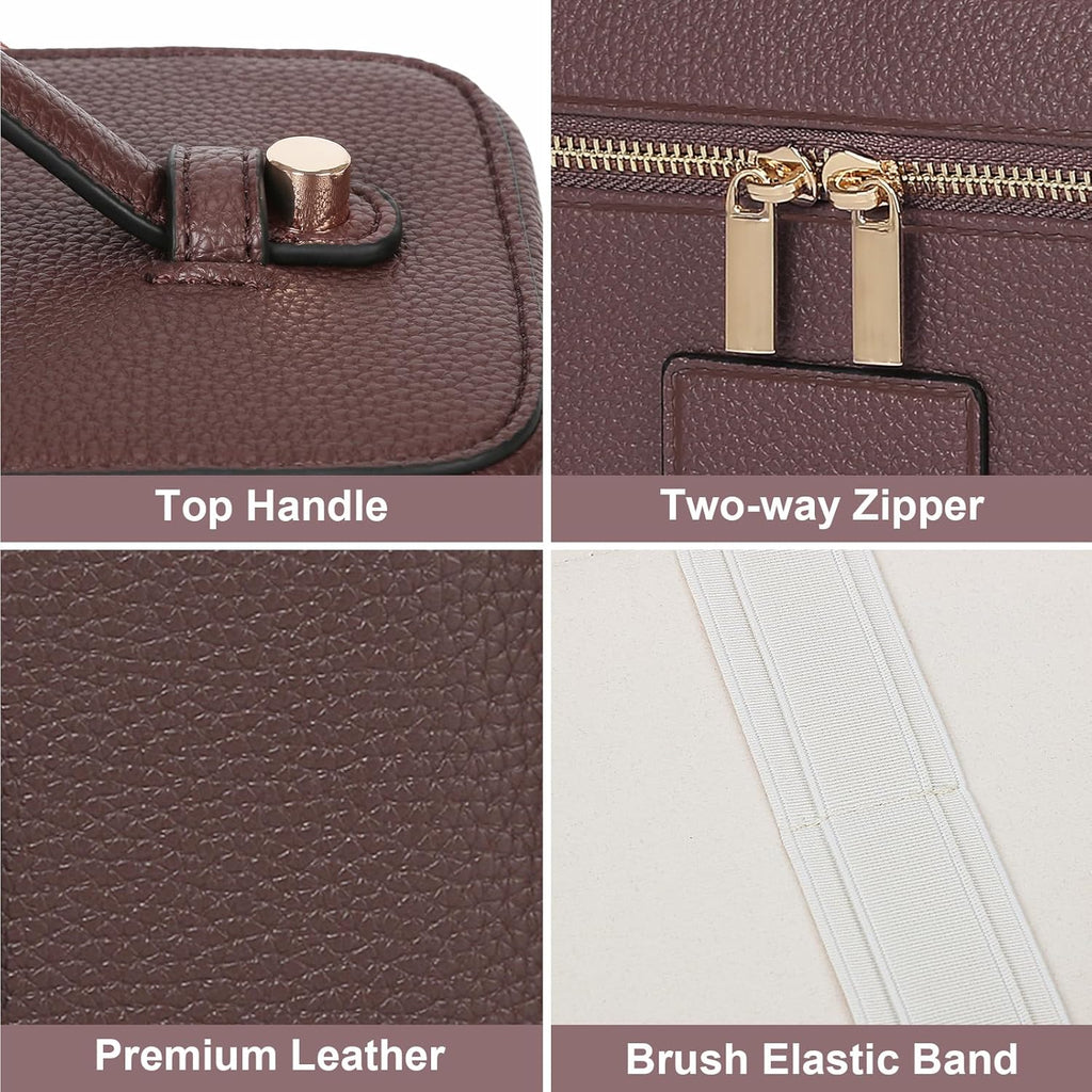 Luxury Leather Makeup Bag for Women – Portable Travel Cosmetic & Toiletry Organizer Vanity Case