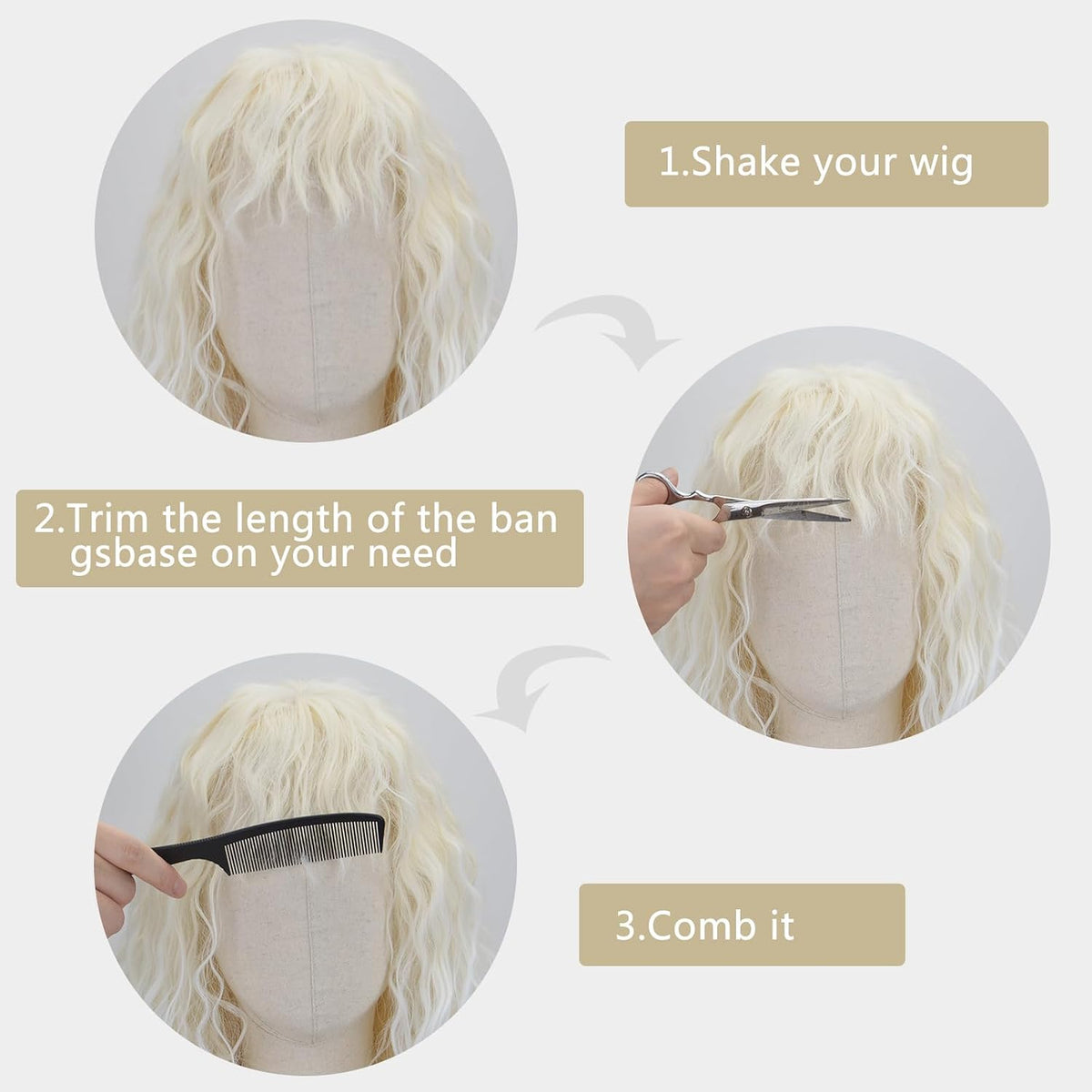 Glow-in-the-Dark 26-Inch Wavy Ombre Blonde Wig with Bangs for Women - Synthetic Heat-Resistant Fiber for Party and Cosplay Use