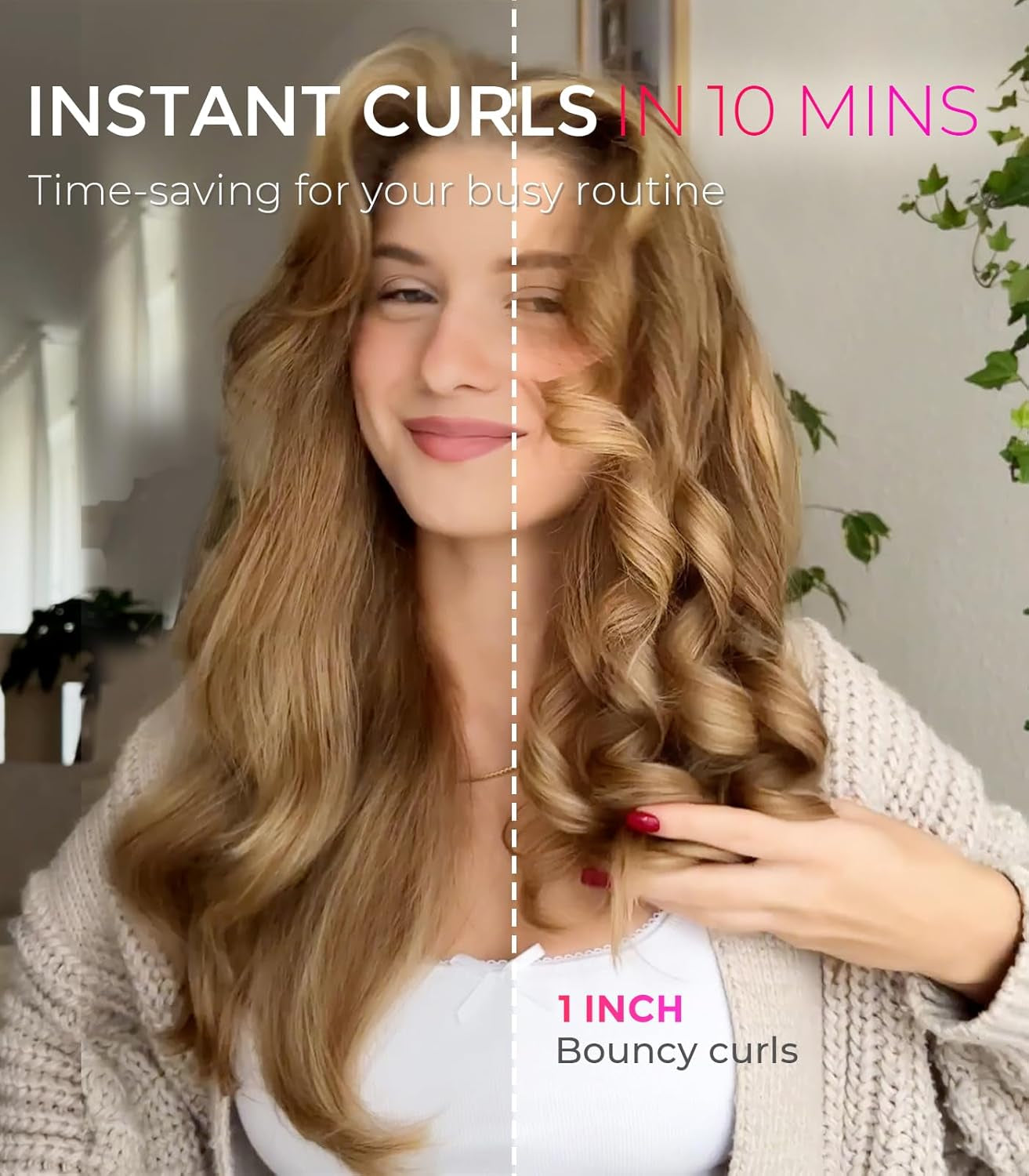Automatic Rotating Curling Iron -  CURLPRO Beach Waves Curling Wand, Portable Hair Curler, 500 Million Ionic, Dual Voltage & Lightweight for Travel, Ceramic Coating, 1 Inch, Metallic Gray