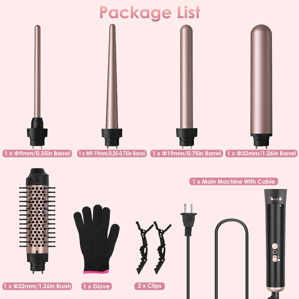 2 Type Options--1Pc 5 In 1 Curling Wand Hair Curling Iron Brush Anti-Tangle Hair Thermal Brush Curler - Anaya Beauty
