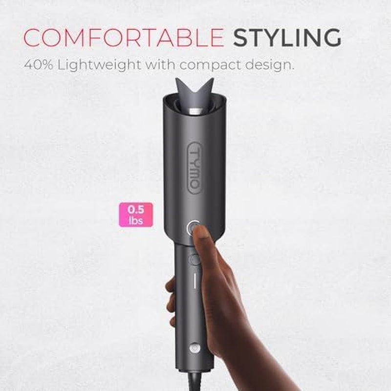 Automatic Rotating Curling Iron -  CURLPRO Beach Waves Curling Wand, Portable Hair Curler, 500 Million Ionic, Dual Voltage & Lightweight for Travel, Ceramic Coating, 1 Inch, Metallic Gray