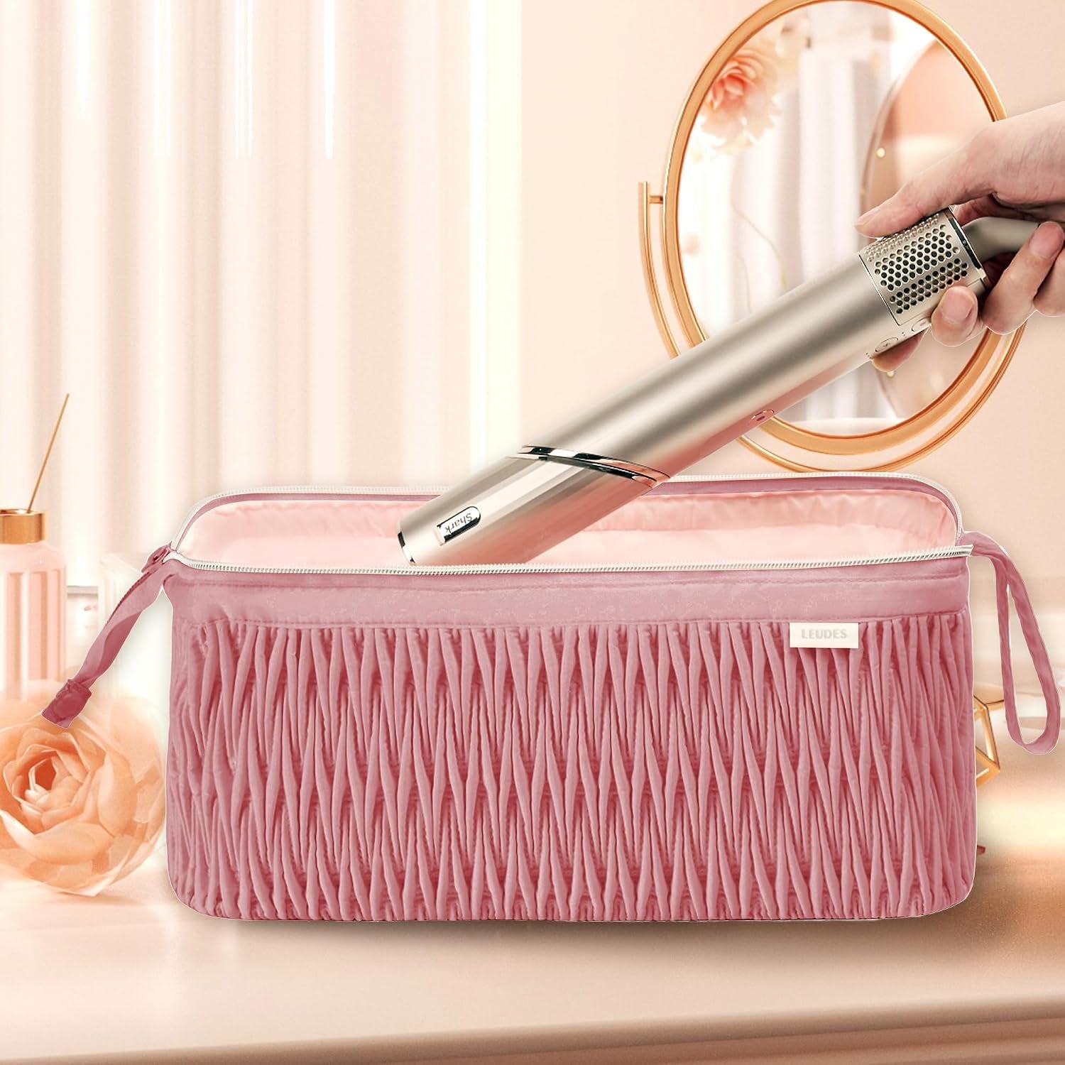 Anaya's Beauty Airwrap Travel Case for Shark Hair Dryer and Airstraight Flex Style Hair Attachment - Dark Pink Organizer for Curling Iron Accessories