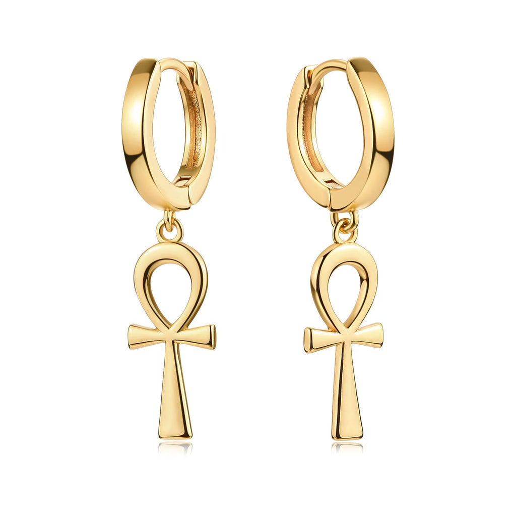 14K Gold-Plated Dainty Star & Cross Huggie Hoop Earrings