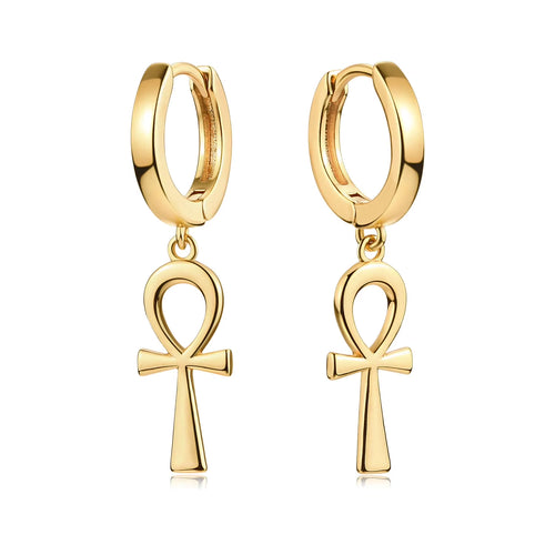 14K Gold-Plated Dainty Star & Cross Huggie Hoop Earrings