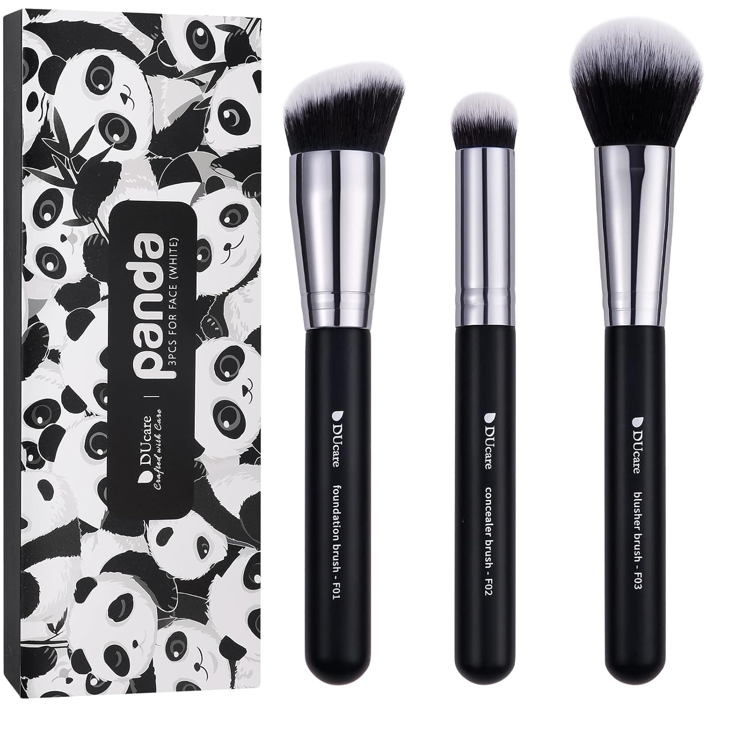 Makeup Brushes 3Pcs Foundation Contour Bronzer Brush,Concealer Brush,Blusher Powder Brush, Face Kabuki Travel Buffing Stippling Liquid Blending Makeup Brush Set Black